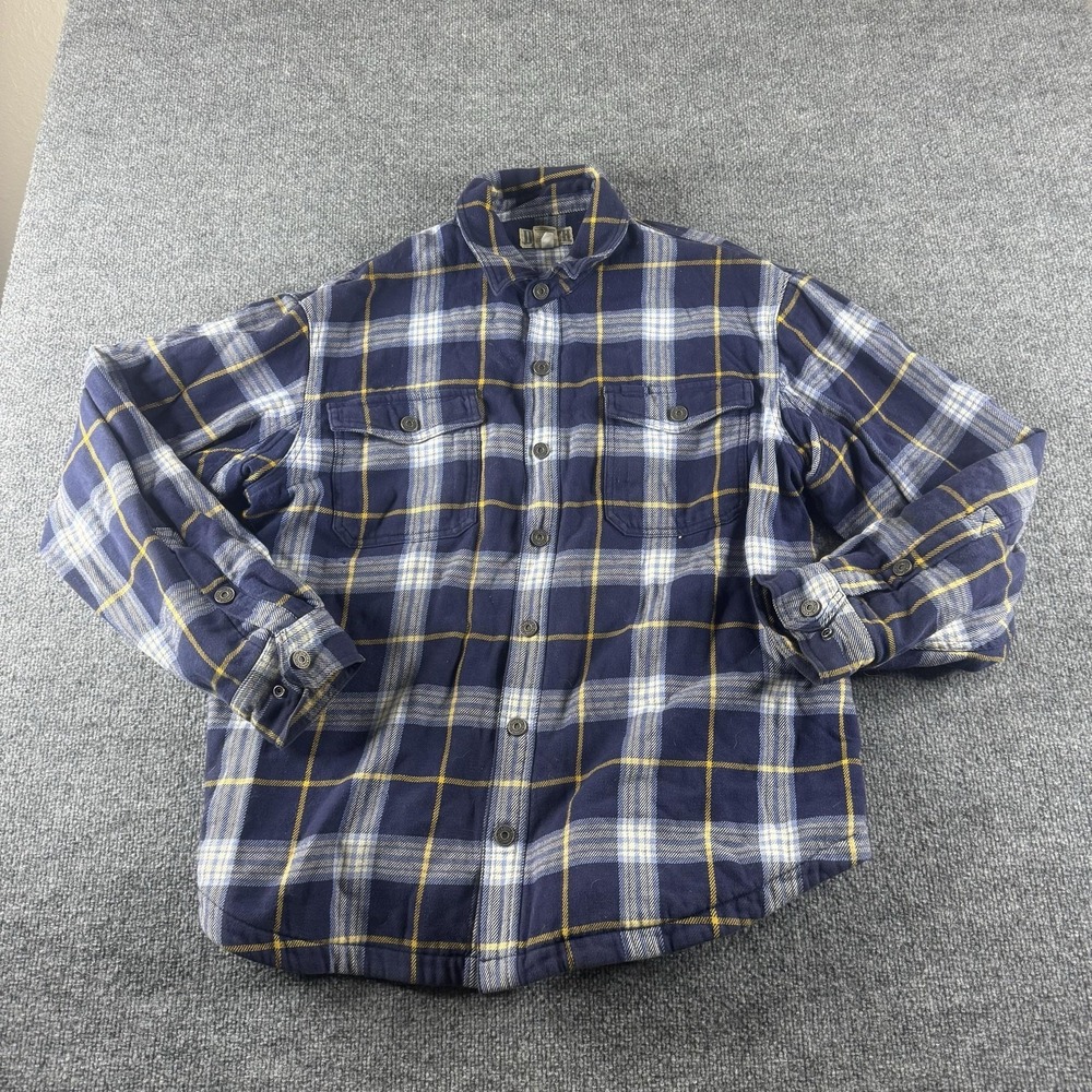 Duluth Trading Co Jacket Mens XL Blue Plaid Flannel Lined Snap Front Workwear